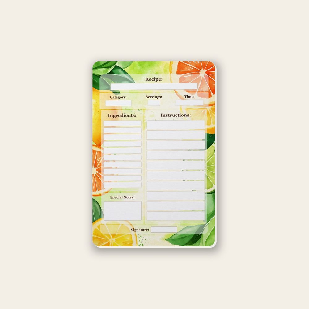 citrus summer recipe-card design