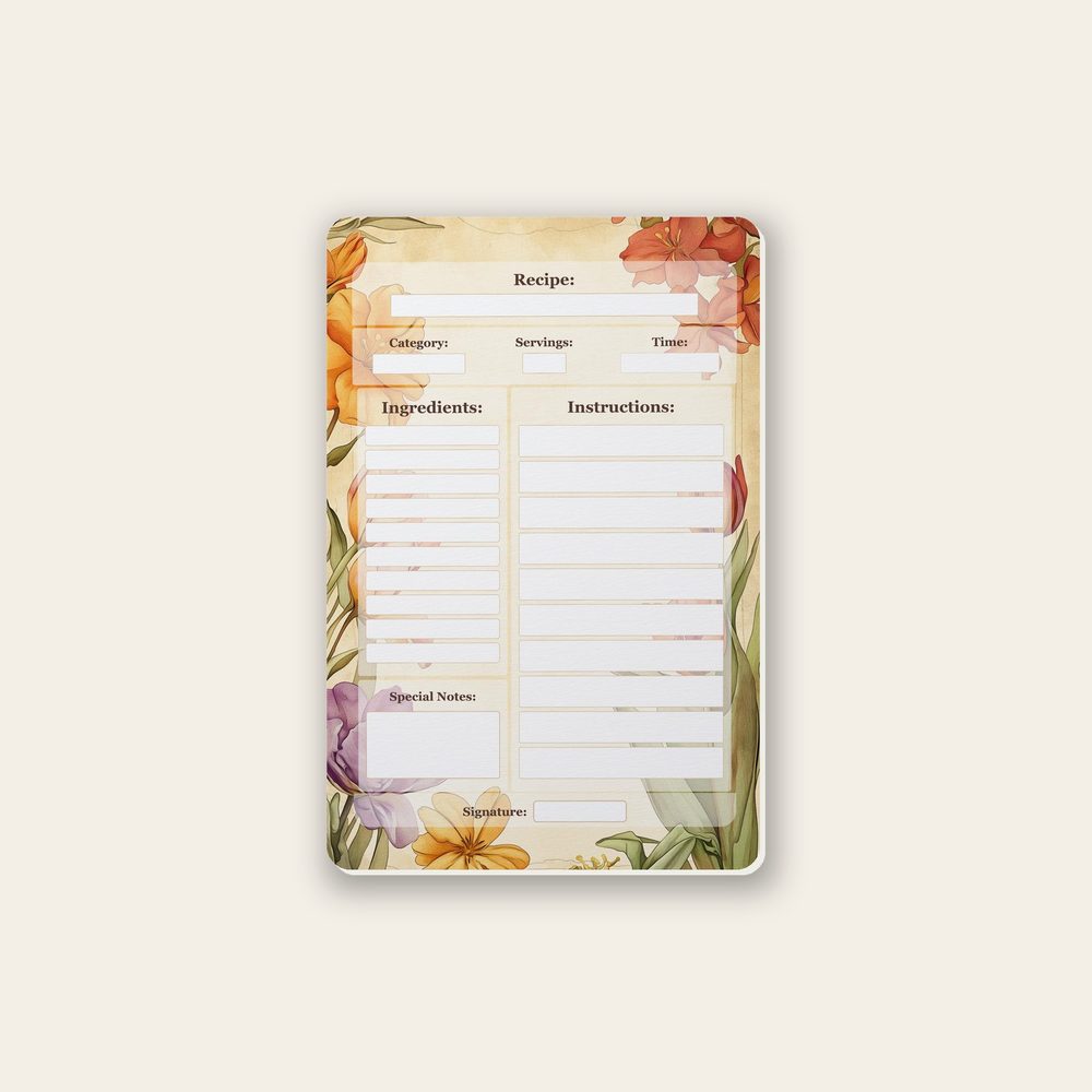 floral borders recipe-card design