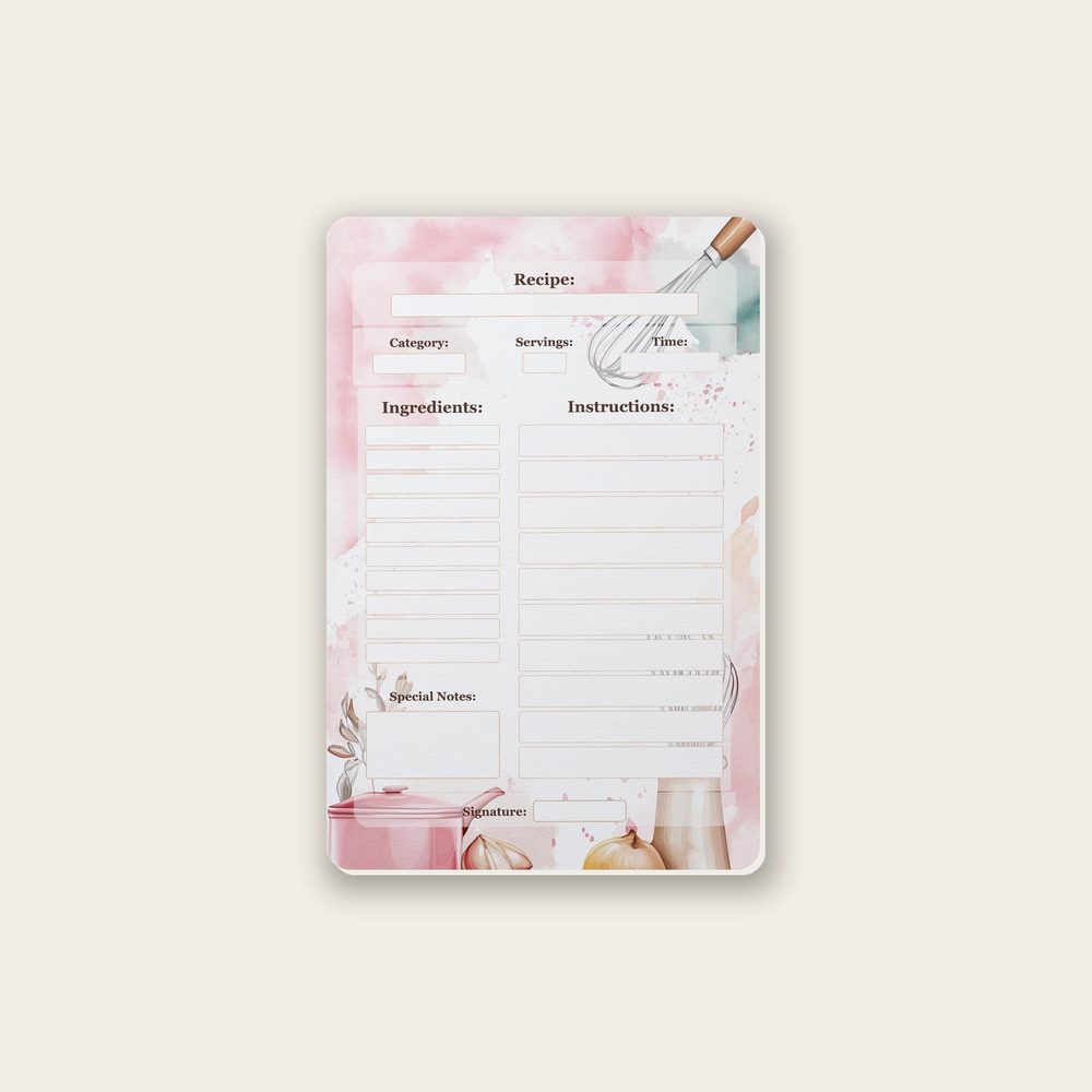 pastel watercolor splashes recipe-card design